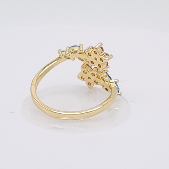 Adjustable Zircon Leaf & Flower Ring Gold Tone Purple & Blue Stones NWOT - Picture 11 of 15